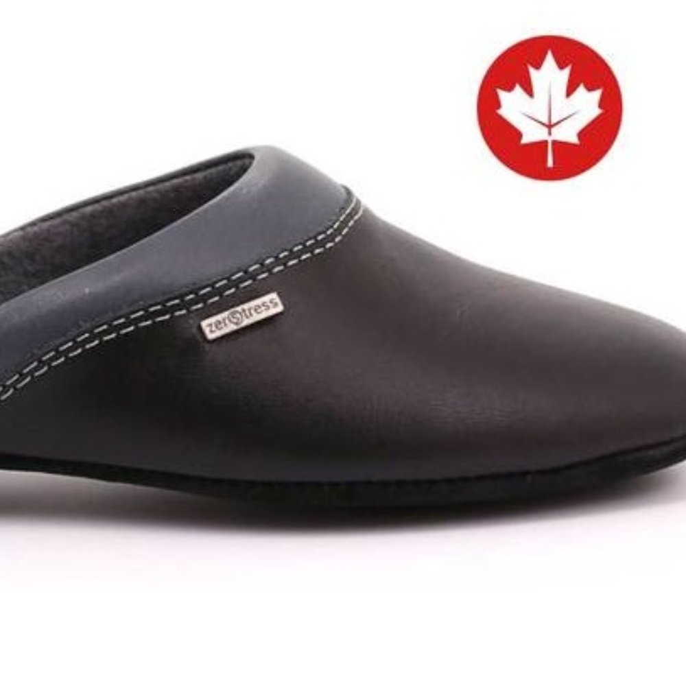 New Jackson Men's black Leather Slippers with Suede Sole - MADE IN CANADA